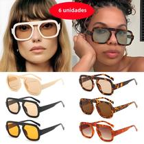 Conjunto De Óculos De Sol Luxuosos UV400 Para Mulheres Com Padrão De Leopardo Minimalista Quadrado