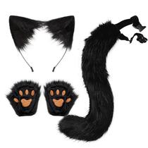 Conjunto De Orelhas De Cauda De Raposa De Halloween Com Luvas De Pata, Adereços De Pelúcia Para