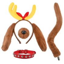 Conjunto de orelhas e cauda de cachorro Antler, faixa de cabeça amarela com coleira para crianças