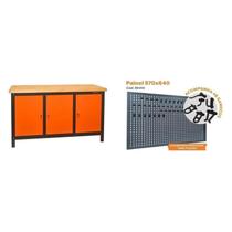 Conjunto de Organização Profissional 1 Bancada Aberta 150cm 1 Painel para Ferramentas em Aço