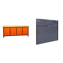 Conjunto de Organização Profissional 1 Bancada Aberta 200cm 1 Painel para Ferramentas em Aço Presto