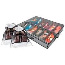 Conjunto De Organizadores Para Calçados Com 12 Pares E 2 Sacos Com Visor