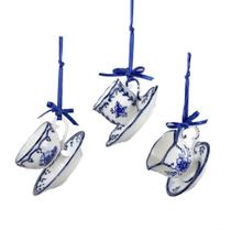 Conjunto de ornamentos Kurt Adler J0651 2 xícaras/pires de porcelana Delft Blue
