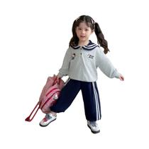 Conjunto De Outono Para Menina Bebê Com Moletom Hello Kitty, Top Com Gola Marinho E Calças, 2 Peças