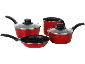 Conjunto de Panela 04 Peças Vermelho Aluminio Antiaderente Linha Essencial Multiflon Conjunto de Panela 04 Peças Vermelho Aluminio Antiaderente Linha Essencial Multiflon