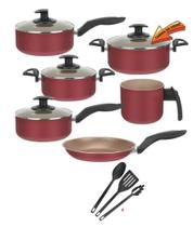 Conjunto De Panela 10 Pçs Teflon Antiaderente Tampas De Vidro cereja