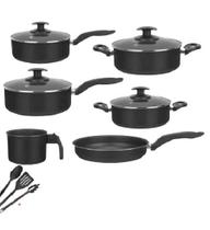 Conjunto De Panela 9 Pçs Teflon Antiaderente Tampas De Vidro PRETO