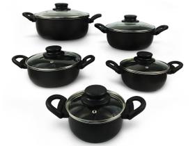Conjunto De Panela Caçarola 5 Peças Antiaderente Com Tampa de Vidro Preto