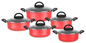 Conjunto De Panela Caçarola 5 Peças Antiaderente Teflon- Vermelho