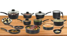 Conjunto de Panelas 13 Peças Antiaderente Preto Tampa de Vidro Conjunto de Panelas 13 Peças Antiaderente Preto Tampa de Vidro