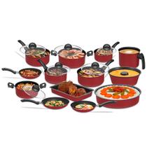 Conjunto de Panelas 13 Peças Antiaderente Vermelho Tampa de Vidro - Teflon