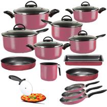 Conjunto De Panelas 13 Peças Teflon Rose + Cortador de Pizza Conjunto De Panelas 13 Peças Teflon Rose + Cortador de Pizza