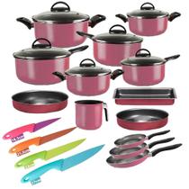 Conjunto de Panelas 13Pçs Teflon c/ 4 Facas Inox Coloridas Conjunto de Panelas 13Pçs Teflon c/ 4 Facas Inox Coloridas