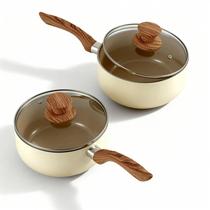 Conjunto de Panelas 2 Peças Com Revestimento Cerâmico Cor Creme