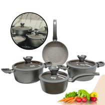 Conjunto de Panelas 4 Pçs Granito Antiaderente Com Indução Panela, Caçarola, Frigideira Orleans Cinza Champagne