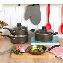 Conjunto de Panelas 4 Peças Antiaderente com Tampa de Vidro Copacabana Eirilar Grafite Conjunto de Panelas 4 Peças Antiaderente com Tampa de Vidro Copacabana Eirilar Grafite