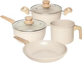 Conjunto de panelas 4 peças com revestimento cerâmico marble edition cream