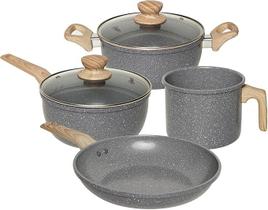 Conjunto de panelas 4 peças com revestimento cerâmico marble edition dark grey