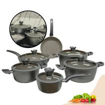 Conjunto de Panelas 5 Pçs Granito Antiaderente Com Indução wok, Panela, Caçarola, Frigideira Orleans Cinza Champagne