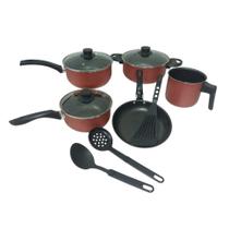 Conjunto De Panelas 5 Peças Antiaderente Preto Vinho Tampa Vidro