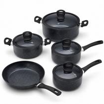 Conjunto de Panelas 5 Peças Cerâmica Indução Frigideira Tampa de Vidro Cabos em Baquelite Dona Laura