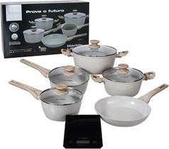 Conjunto de panelas 5 peças com revestimento cerâmico balança digital vanilla