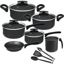 Conjunto de Panelas 6 Peças Teflon Preto Com Utensílios