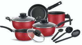 Conjunto de Panelas 8 Peças Antiaderente Vermelho Tampa de Vidro