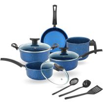 Conjunto De Panelas 8 Peças Elegan Galáxia Azul Antiaderente Tampa de Vidro Jogo de Panela para Cozinha Teflon - Dona Chefa