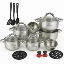 Conjunto De Panelas Aço Cirúrgico 19 Peças com Fundo Triplo Resistente Jogo de Panelas Inox