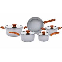 Conjunto de Panelas Alumínio Premium Revestimento Cerâmico Indução Antiaderente Cinza Granilite Tamp