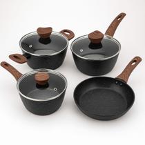 Conjunto de Panelas Antiaderente 4 Peças com Tampas de Vidro Alumínio, Fundo de Indução, Cabo Térmico