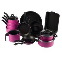 Conjunto de Panelas Antiaderente com tampa de vidro 13 peças Alumínio Nacional Cor Rosa