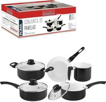 Conjunto De Panelas Antiaderente Tampa De Vidro 5Pçs Preta