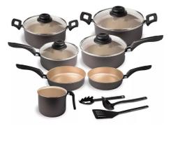 Conjunto de Panelas Antiadetente Firenze 10 Peças Cinza Bege