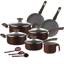 Conjunto de Panelas Belga Antiaderente 10 Peças Marrom + Utensílios - Marpal