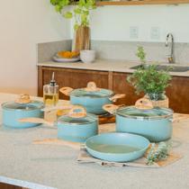 Conjunto de Panelas Brinox Ceramic Life 5 Peças Antiaderente Cerâmica Verde