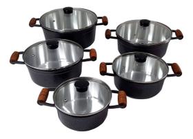 Conjunto De Panelas Caçarolas Cava 5 Peças Tampa De Vidro Craqueada Conjunto De Panelas Caçarolas Cava 5 Peças Tampa De Vidro Craqueada
