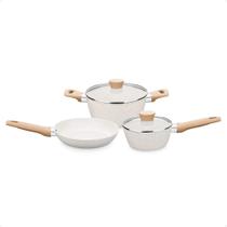 Conjunto de Panelas Carmela Baunilha 3 Peças em Alumínio Forjado Revestimento CeramicFlon cor Creme MTA 8480 Conjunto de Panelas Carmela Baunilha 3 Peças em Alumínio Forjado Revestimento CeramicFlon cor Creme MTA 8480