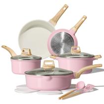 Conjunto de Panelas CAROTE 14 Peças Antiaderente Cerâmica Indução Rosa