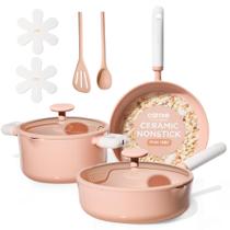 Conjunto de Panelas CAROTE 9 Peças Cerâmica Antiaderente Rosa