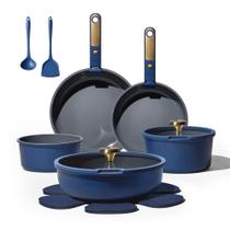 Conjunto de Panelas CAROTE Cerâmica Azul e Dourado Antiaderente 15 Peças
