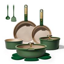 Conjunto de Panelas CAROTE Verde e Dourado 15 Peças Antiaderente para Indução