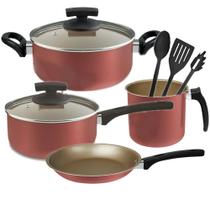 Conjunto de Panelas Cereja 4Pçs Tampa de Vidro C/ Utensílios