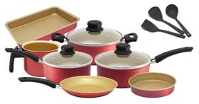 Conjunto De Panelas Cereja e Creme Teflon Antiaderente 10 Peças