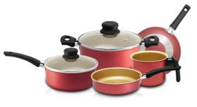 Conjunto De Panelas Cereja e Creme Teflon Antiaderente 5 Peças Conjunto De Panelas Cereja e Creme Teflon Antiaderente 5 Peças