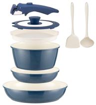 Conjunto de Panelas Coicur 8 Peças Cerâmica Antiaderente Azul Conjunto de Panelas Coicur 8 Peças Cerâmica Antiaderente Azul