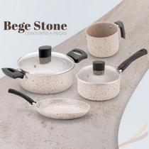 Conjunto de Panelas Colore 4 Peças Antiaderente c/Tampa Vidro Cor Bege Stone