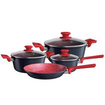 Conjunto de panelas ColorStone 4 peças de alumínio com antiaderente e tampa de vidro Titânio ALU8709-TI Euro Home