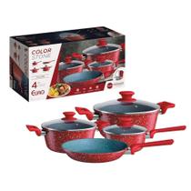 Conjunto de panelas ColorStone 4 peças de alumínio com antiaderente e tampa de vidro Volcano Vermelho